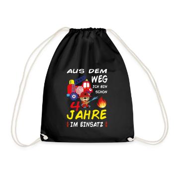 Jungs Geburtstag 4 Jahre Feuerwehrmann Geschenk - Turnbeutel - Schwarz - Vorne