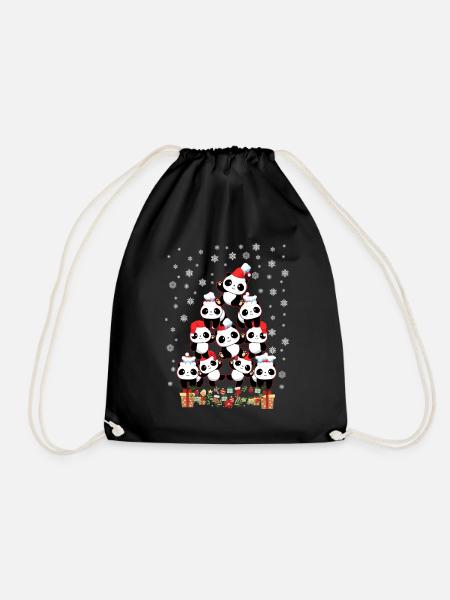 PANDA CHRISTMAS TREE - Drawstring Bag - black