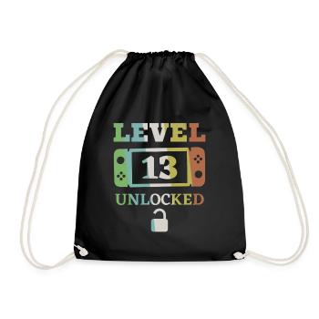 Level 13 unlocked 13. Geburtstag Geschenk - Turnbeutel - Schwarz - Vorne