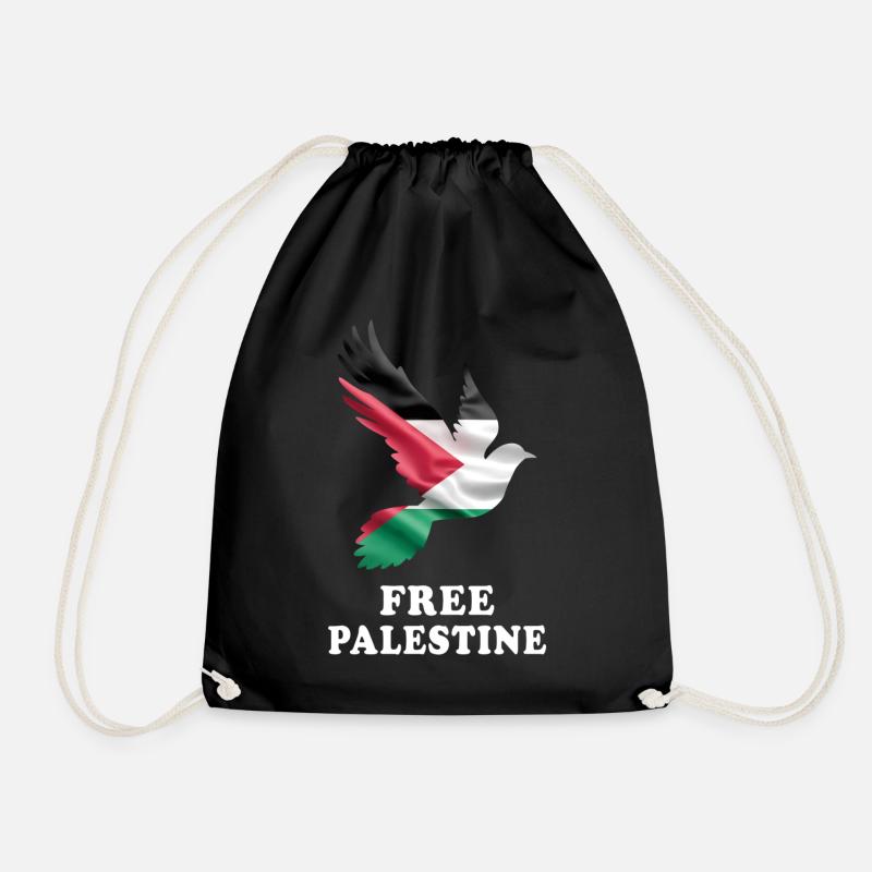 Free Palestine with Pigeon - Drawstring Bag - black