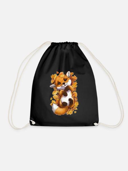 Cute baby fox - Drawstring Bag - black