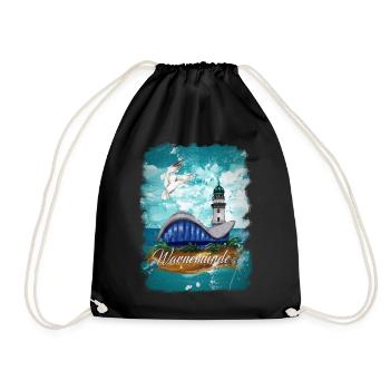 Warnemünde teapot and lighthouse with seagull - Drawstring Bag - black - Front