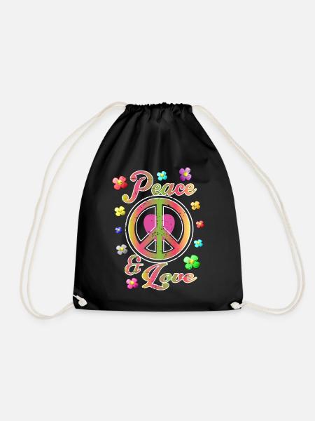 Peace and Love - Drawstring Bag - black