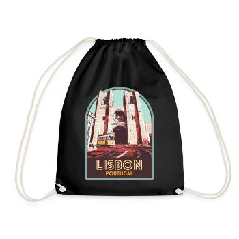 Lisbon, beautiful city Portugal cathedral tram - Drawstring Bag - black - Front