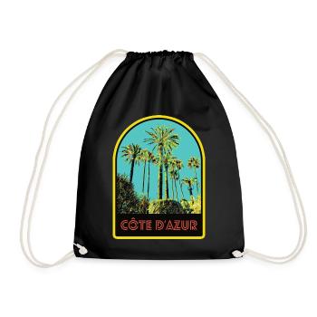 llustration emblematic palm trees, Còte d'Azur - Drawstring Bag - black - Front