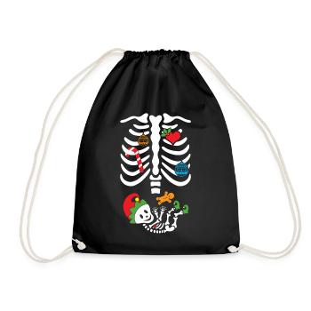 Christmas Skeleton Mom and Baby - Drawstring Bag - black - Front