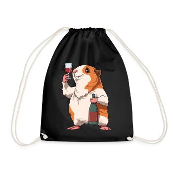 Lustiges Meerschweinchen mit Wein - Turnbeutel - Schwarz - Vorne