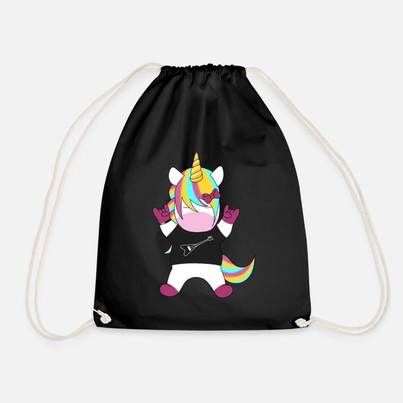 Rainbow Unicorn Rocker - Drawstring Bag - black