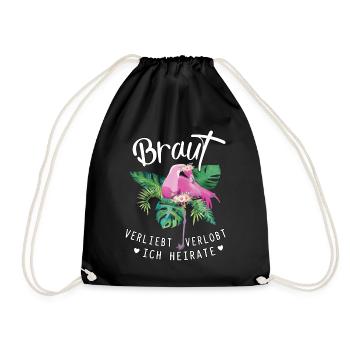 Braut Flamingo verliebt verlobt ich heirate jga - Turnbeutel - Schwarz - Vorne