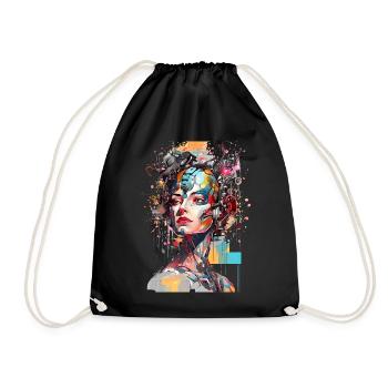 Portrait of a female AI android/cyborg - Drawstring Bag - black - Front