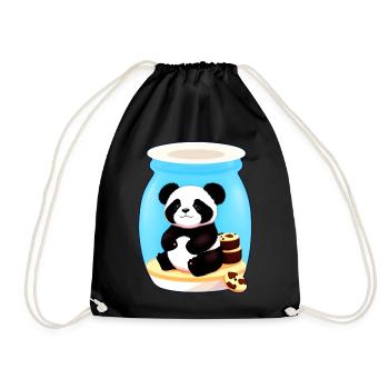 Cute little panda bear with biscuits - Drawstring Bag - black - Front