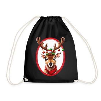 Reindeer with Christmas baubles - Drawstring Bag - black - Front