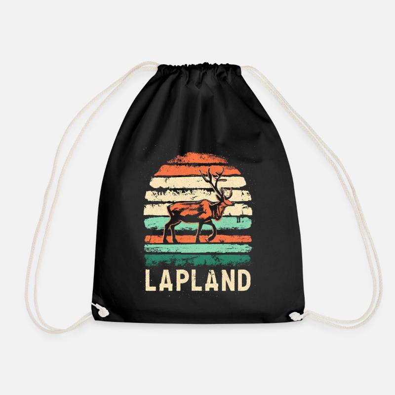 Reindeer and Sunset in Lapland Finland - Drawstring Bag - black