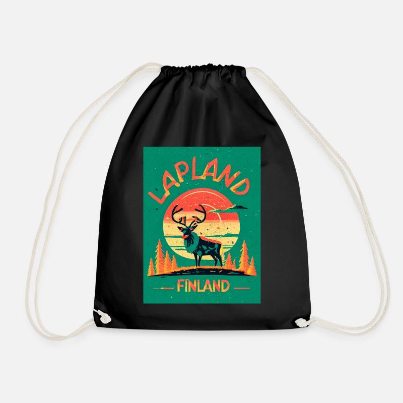 Reindeer in Moonlight Lapland Finland - Drawstring Bag - black
