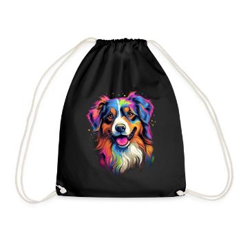 Australian Shepherd - colorful dog - Drawstring Bag - black - Front