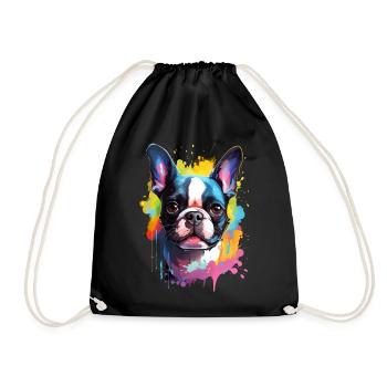 bunter Boston Terrier - bunte Hunde - Turnbeutel - Schwarz - Vorne