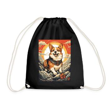 Welsh Corgi in Japanese anime style - Drawstring Bag - black - Front