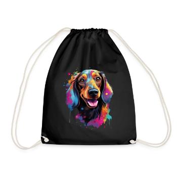 bunter Dackel Dachshund bunter Hund - Turnbeutel - Schwarz - Vorne