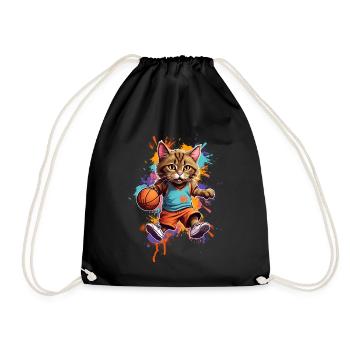 Cat Basketball Basketball Player - Drawstring Bag - black - Front