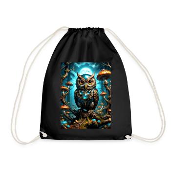 Owls | Steampunk Mechanical Owl 01 - Drawstring Bag - black - Front