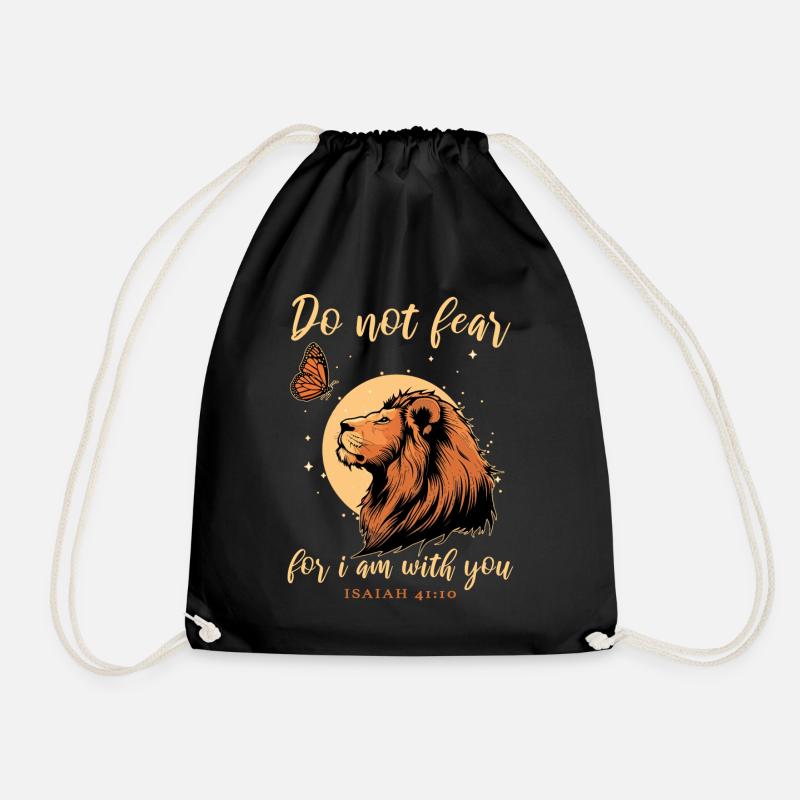 Lion, Butterfly, Bible Verse, Christian - Drawstring Bag - black