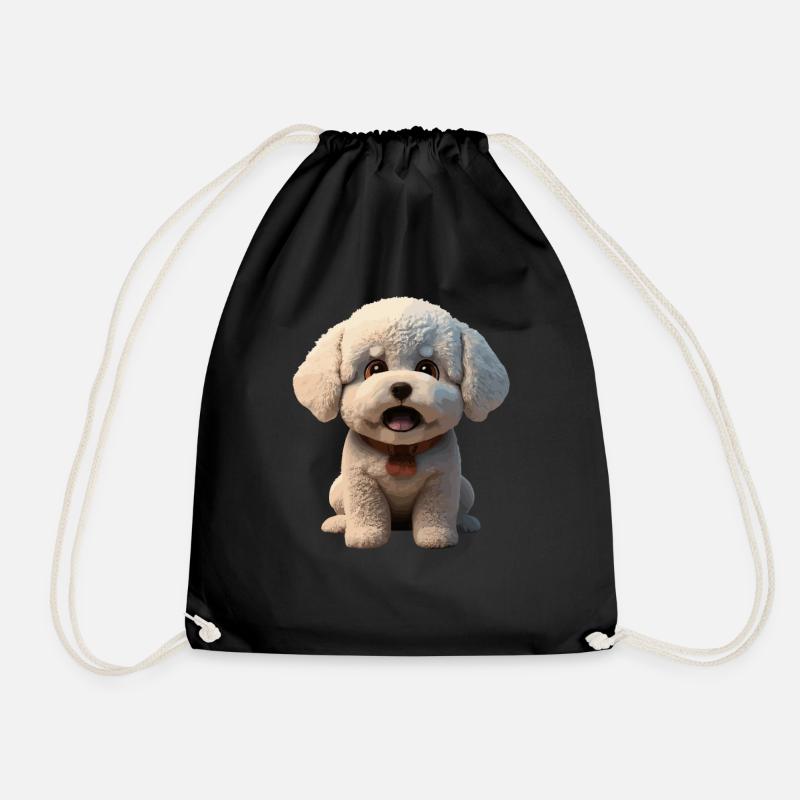 Cute puppy with cheerful look - Drawstring Bag - black