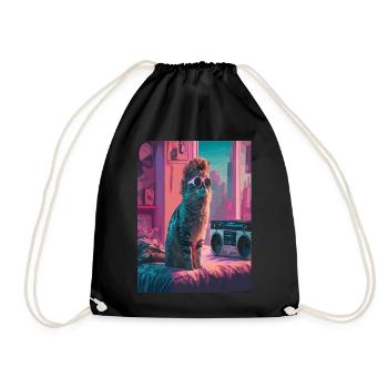 Urban Cat in Retro Vibe - Drawstring Bag - black - Front
