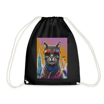 Urban Cat with Rainbow Shades - Turnbeutel - Schwarz - Vorne