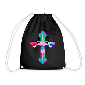 Buntes Kreuz T-Shirt Kreuz cross cruz croix - Turnbeutel - Schwarz - Vorne