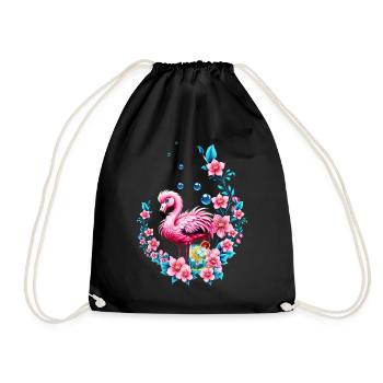 Flamant rose élégant avec des fleurs tropicales. - Sac de sport léger - noir - Devant