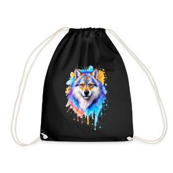 Peinture aquarelle de loup - Sac de sport léger - noir - Devant