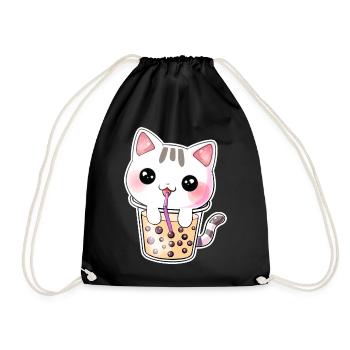 Kawaii Bubble Tea Katze - Turnbeutel - Schwarz - Vorne
