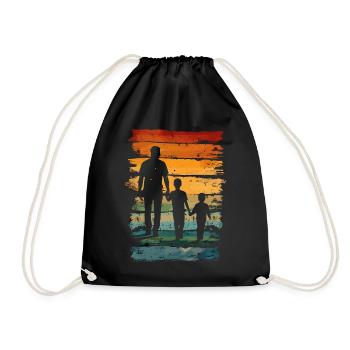 Father's Day father with two sons retro vintage - Drawstring Bag - black - Front