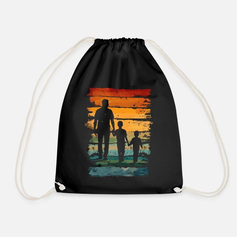 Vatertag Vater mit zwei Söhnen retro vintage - Turnbeutel - Schwarz