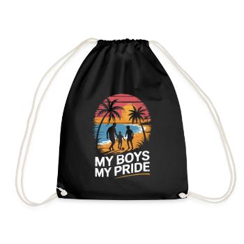 Father and 2 sons football holiday beach vintage - Drawstring Bag - black - Front