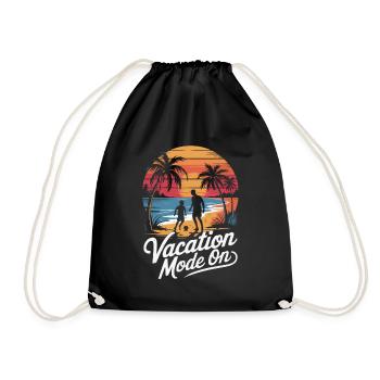 Father and son football holiday beach retro vintage - Drawstring Bag - black - Front