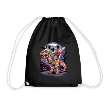Koala rides a dinosaur on Halloween - Drawstring Bag - black - Front