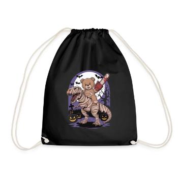 Teddy bear riding a dinosaur on Halloween - Drawstring Bag - black - Front