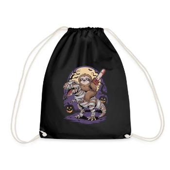 Sloth rides a dinosaur on Halloween - Drawstring Bag - black - Front