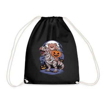 Teddy bear riding a dinosaur on Halloween - Drawstring Bag - black - Front