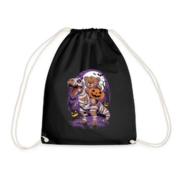 Teddy bear riding a dinosaur on Halloween - Drawstring Bag - black - Front