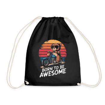 Ours en peluche avec des lunettes de soleil chevauche une moto vintage - Sac de sport léger - noir - Devant