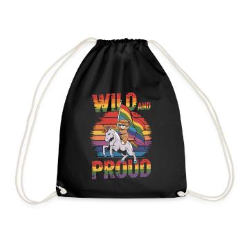 Teddy Bear Rides Unicorn LGBTQ Rainbow Flag - Drawstring Bag - black - Front