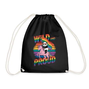 Panda reitet Einhorn LGBTQ Regenbogen Fahne - Turnbeutel - Schwarz - Vorne