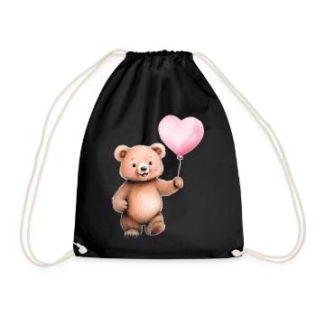 Heart Balloon Teddy - Drawstring Bag - black - Front