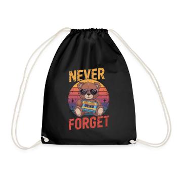 Teddy bear with sunglasses and music cassette - Drawstring Bag - black - Front