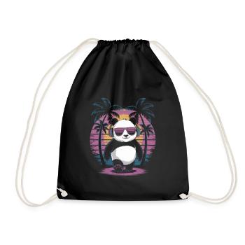 Panda with sunglasses and headphones - Drawstring Bag - black - Front