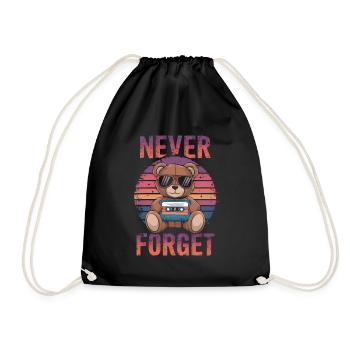 Teddy bear with sunglasses and music cassette - Drawstring Bag - black - Front