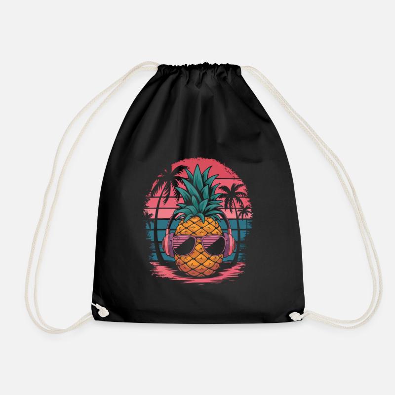 Ananas mit Sonnenbrille und Kopfhörer Palmen - Turnbeutel - Schwarz