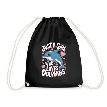 Cute Dolphin Saying Girls Women - Drawstring Bag - black - Front